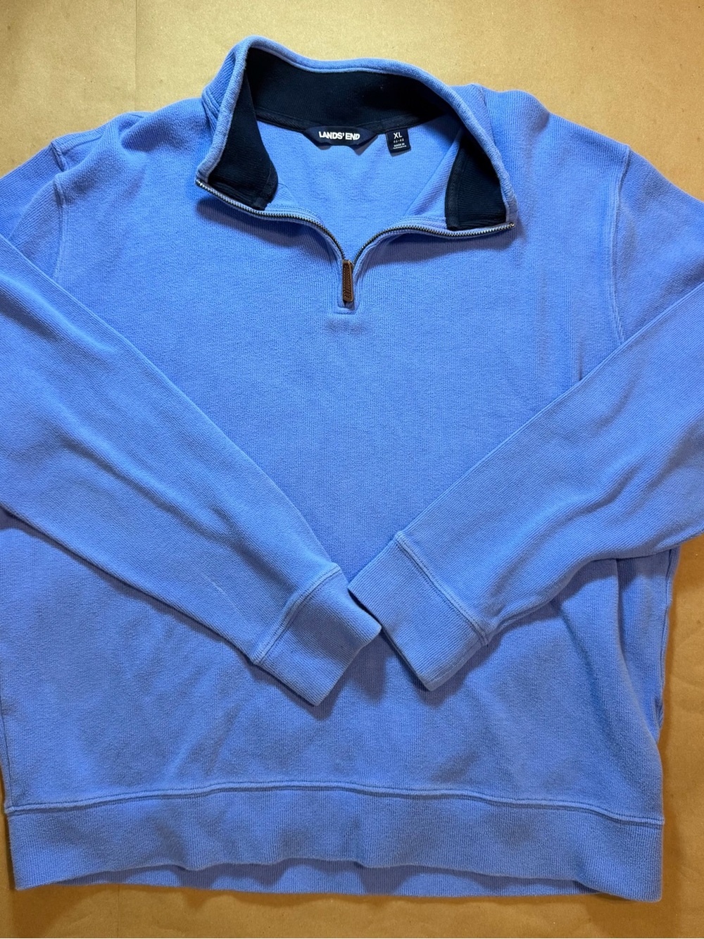 Lands' End Men's Periwinkle Blue Quarter-Zip Sweater with Navy Collar